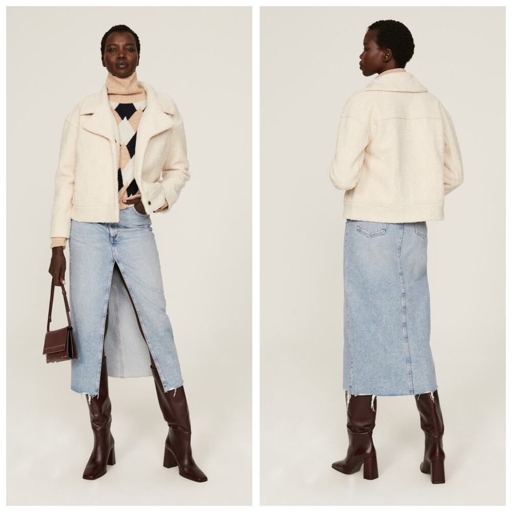 Marine Layer Quebec Sherpa Moto Jacket Women’s Cream Faux Shearling Coat- Medium